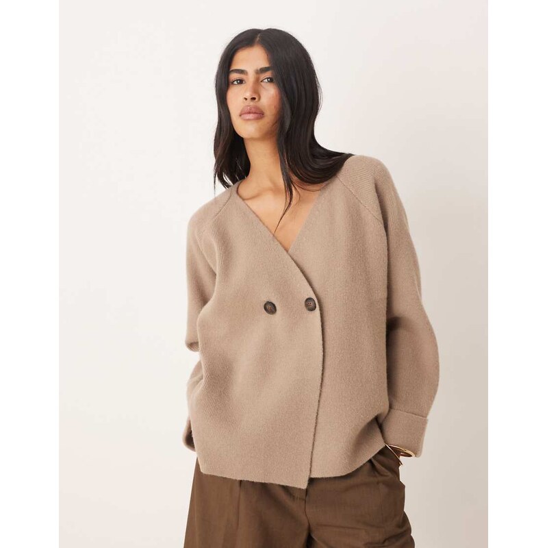 Pretty Lavish double breasted knit cardigan in beige-Neutral 109113394