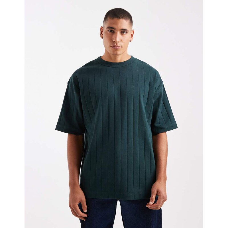 ASOS DESIGN oversized t-shirt in khaki textured rib-Green