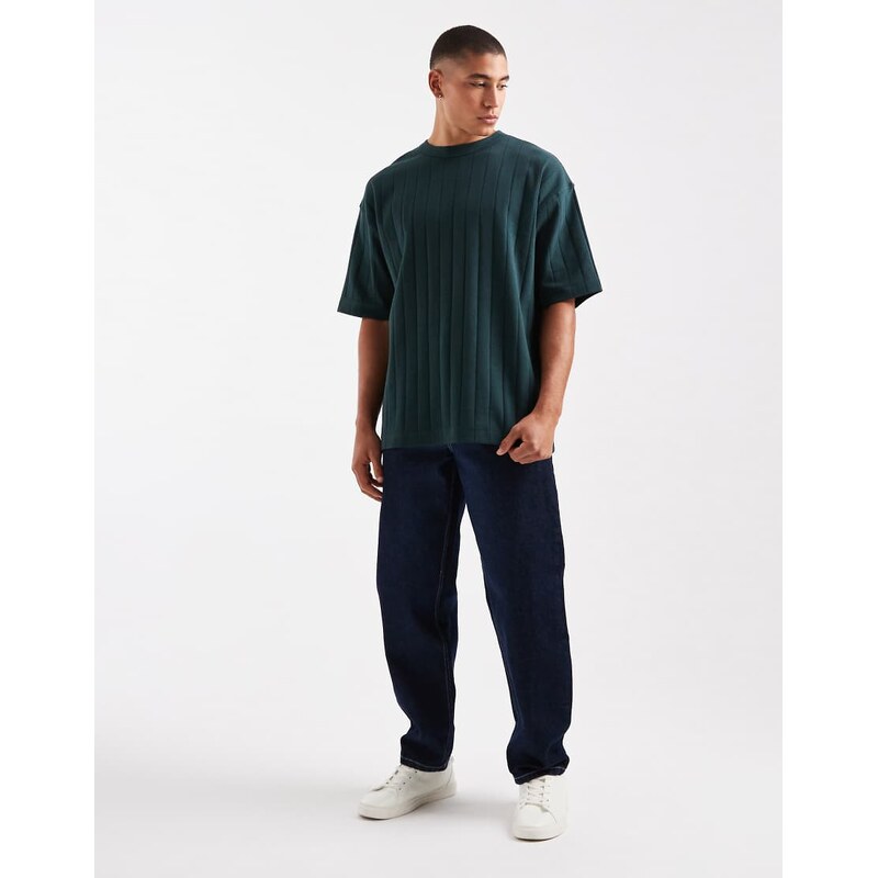 ASOS DESIGN oversized t-shirt in khaki textured rib-Green