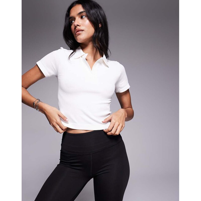 4505 seamless rib short sleeve active polo in vintage white 109523806