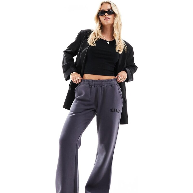 Kaiia cotton blend Petite wide leg joggers in dark grey 92729225