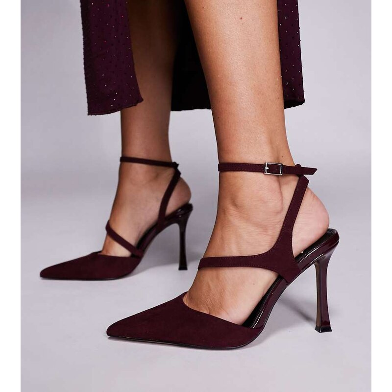 ASOS DESIGN Wide Fit Past high heeled shoes in burgundy suedette