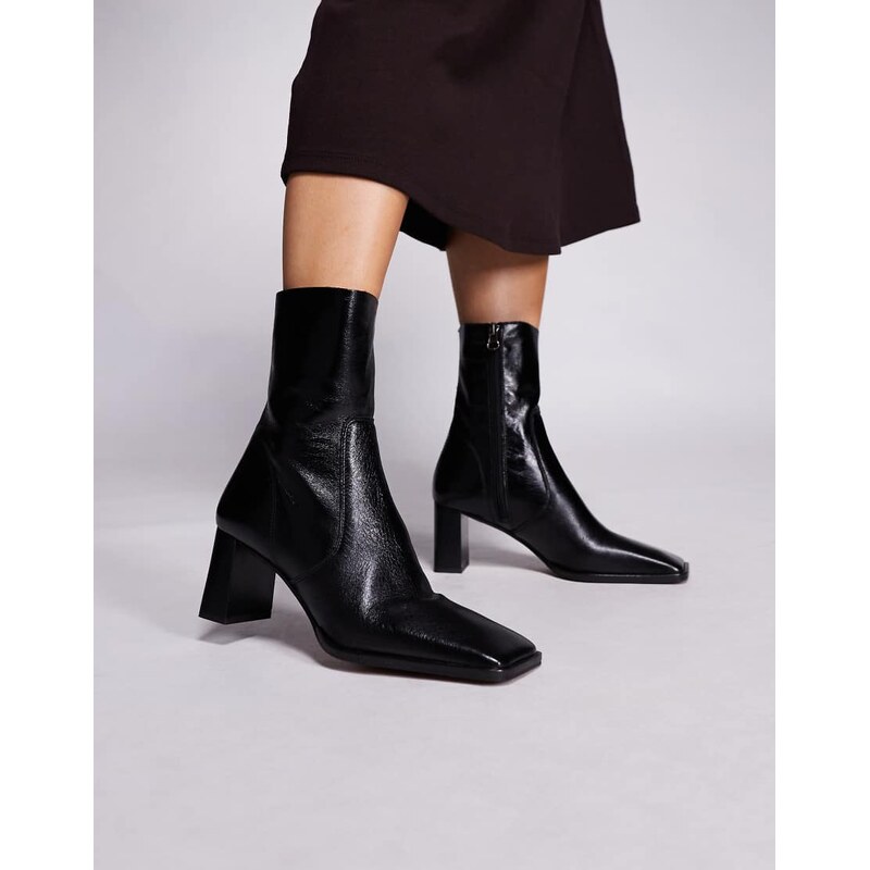 ASOS DESIGN Ramona leather square toe heeled ankle boots in