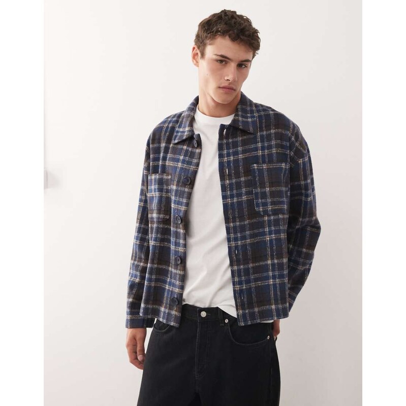 Reclaimed Vintage oversized shacket in blue check-Multi