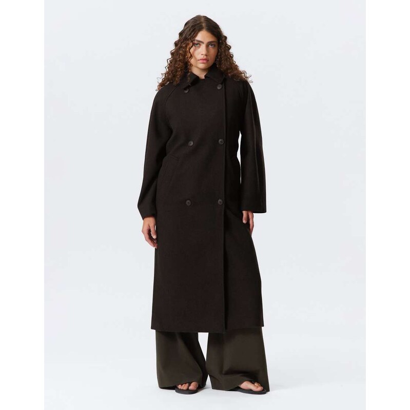 Weekday Kia wool blend oversized coat with tie waist detail in dark 109486598