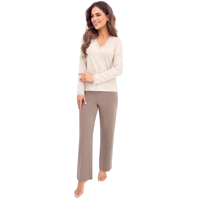 Dámské pyžamo DONNA DAPHNE LONG BEIGE 109123285