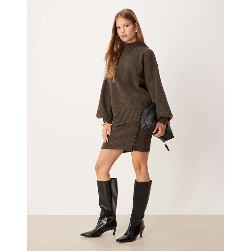 Pretty Lavish Camille knit balloon sleeve jumper co-ord in brown 109125723