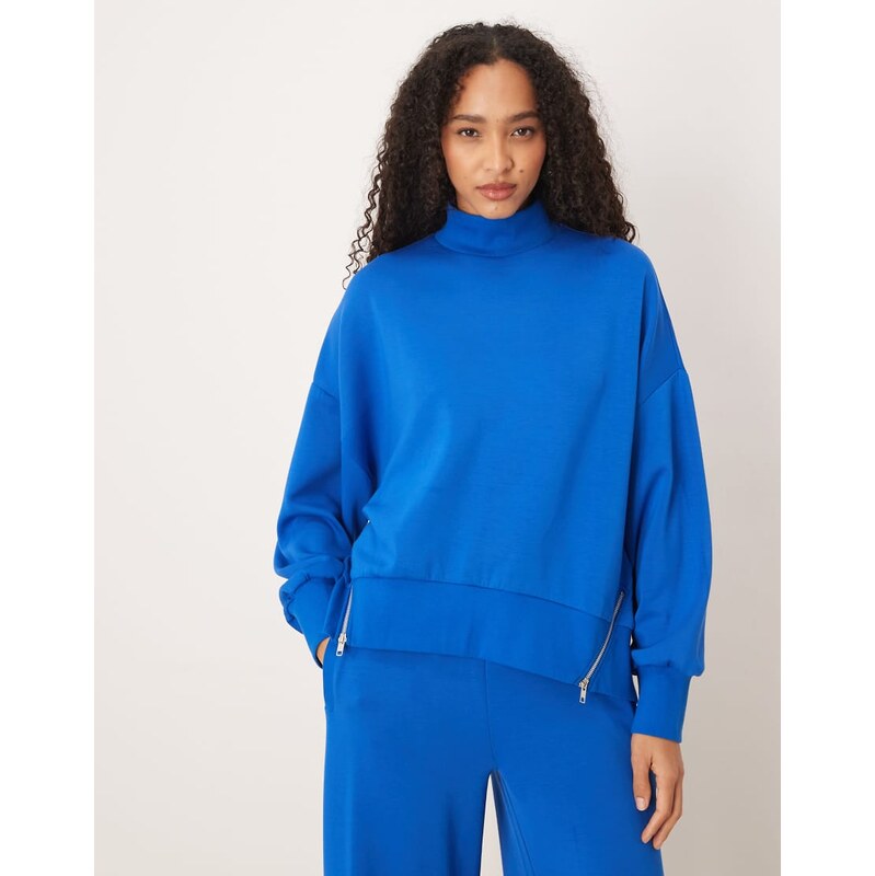 ASOS DESIGN soft touch cupro funnel neck sweatshirt in bright