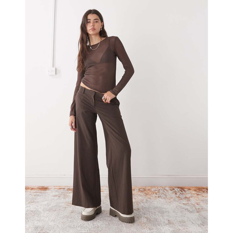 Weekday low waist flared tailored trousers in brown stripe