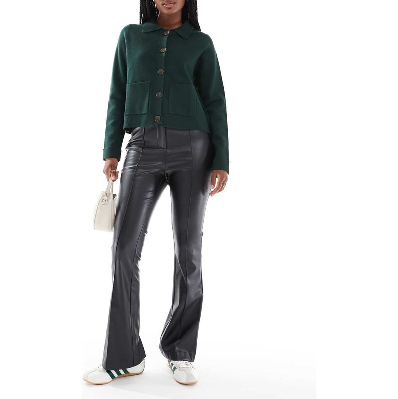 New Look PU bootcut trousers in black