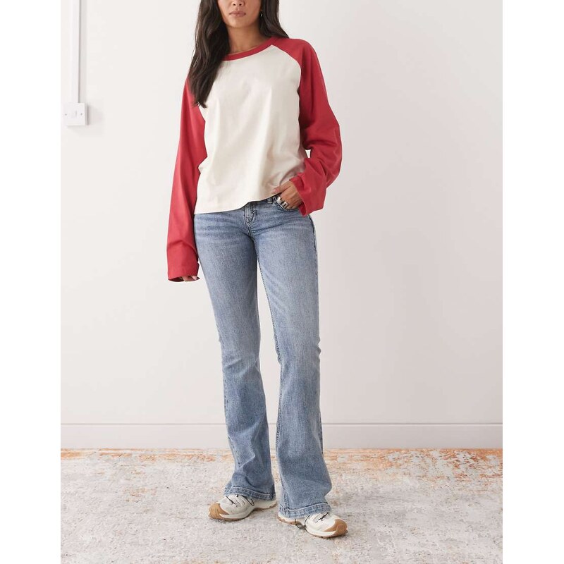Monki pocket detail flared jeans in denim blue wash 114791828