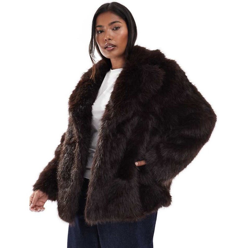 New Look Plus New Look Curve faux fur coat in brown