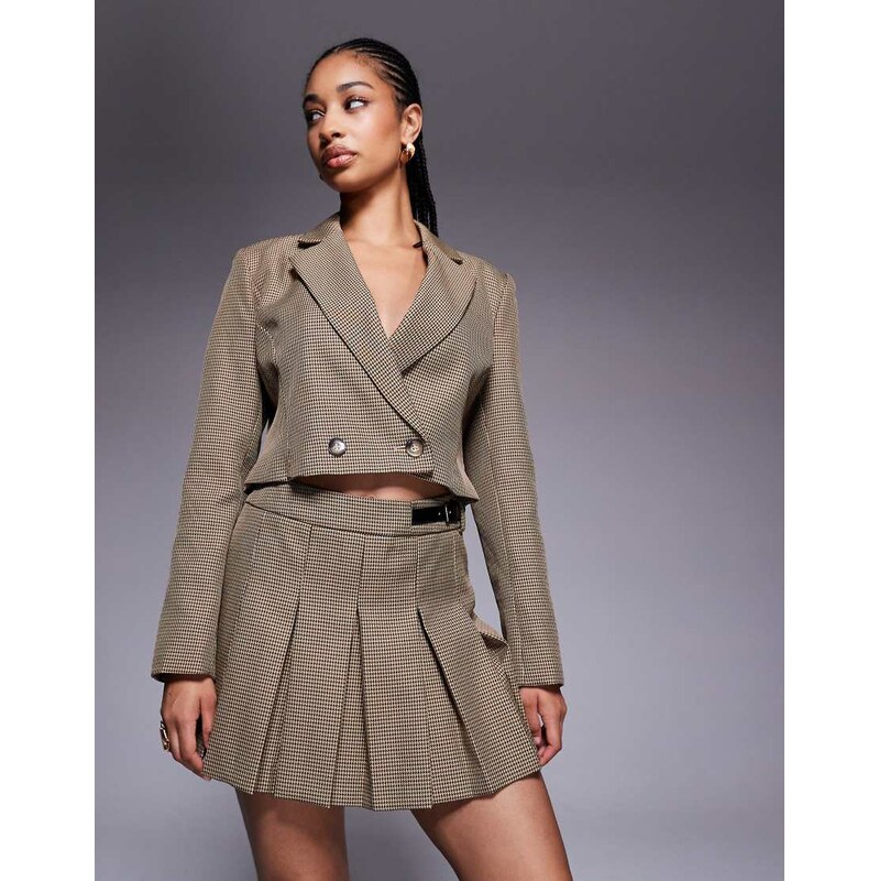 River Island checked kilted skort with buckle detail in brown