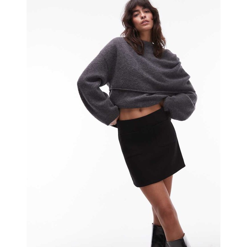 & Other Stories mini skirt with front patch pockets in black 109125948