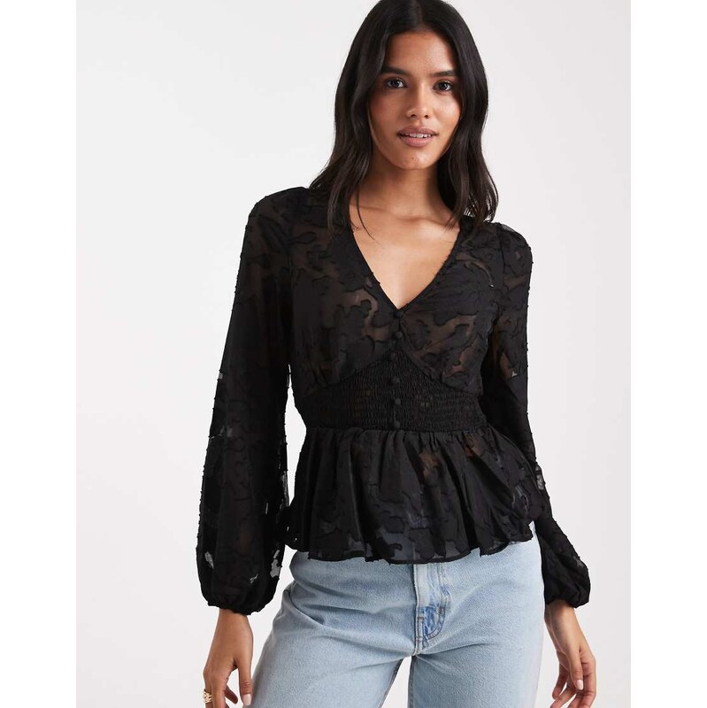 New Look jacquard tea top in black