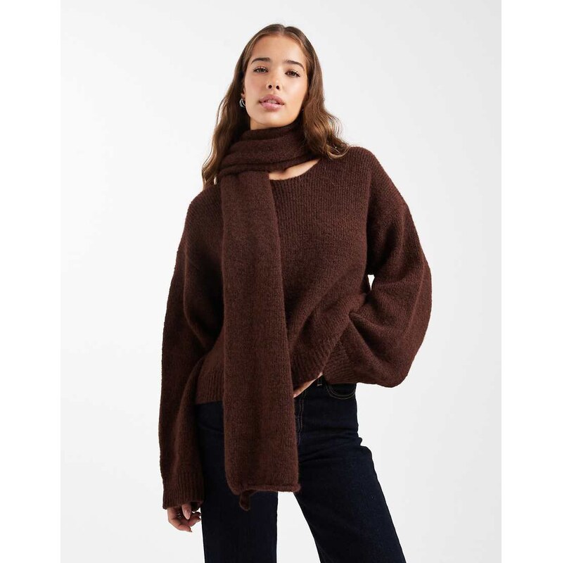 ASOS DESIGN knitted jumper with attached scarf with wool in