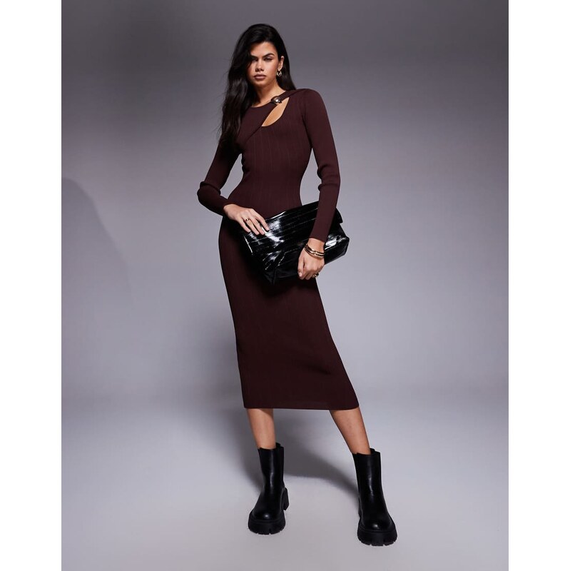 River Island knitted midi dress with cut-out detail in dark