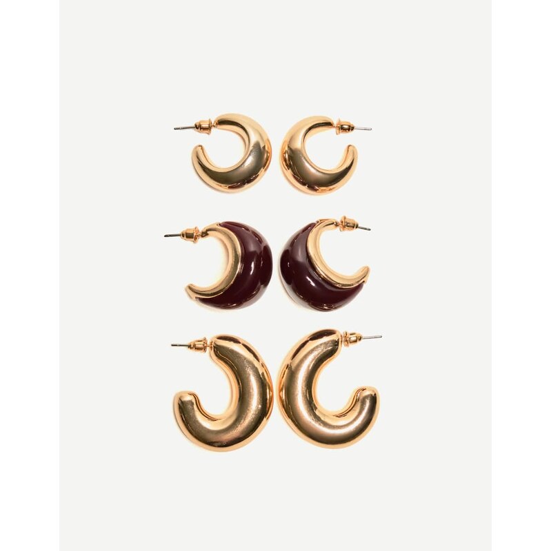 Bershka 3-pack of assorted earrings in gold 109126045