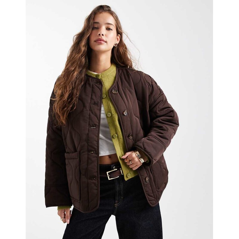 Object onion quilted front pocket bomber in brown