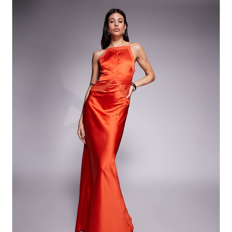ASOS Tall ASOS DESIGN Tall satin chiffon mix square high neck maxi 115535543