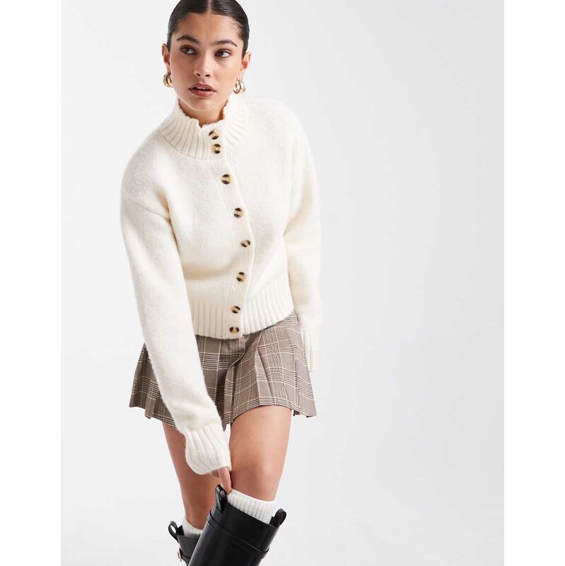 4th & Reckless contains wool funnel neck button through ribbed trim 109125805