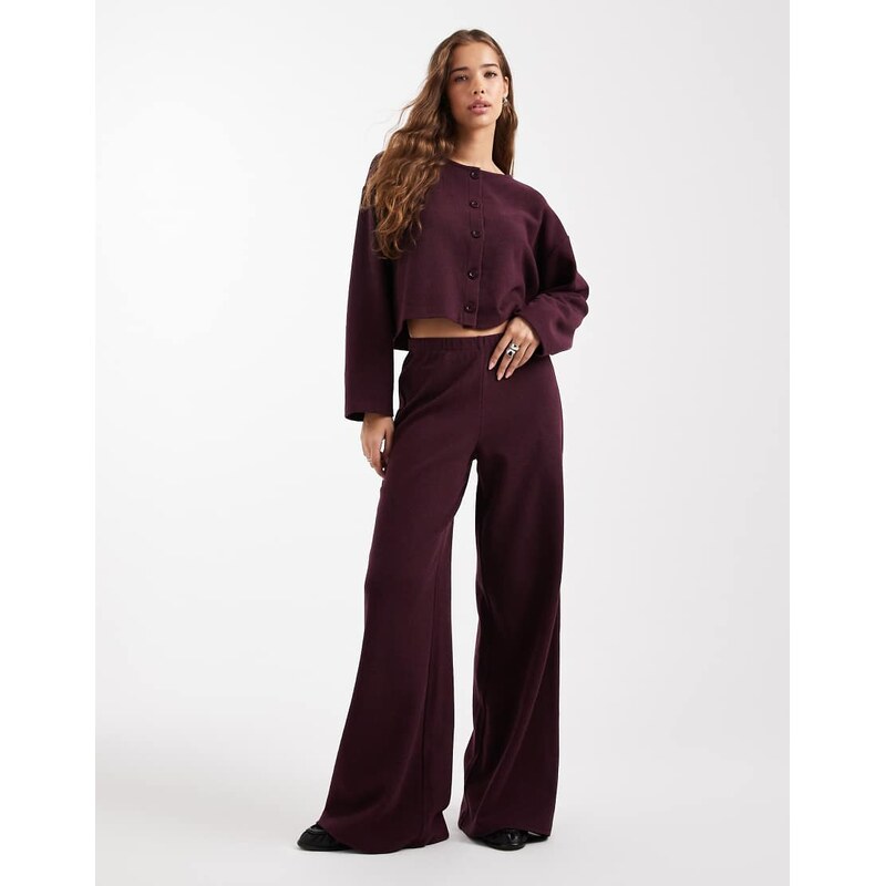 Miss Selfridge brushed rib co-ord trouser in plum-Purple