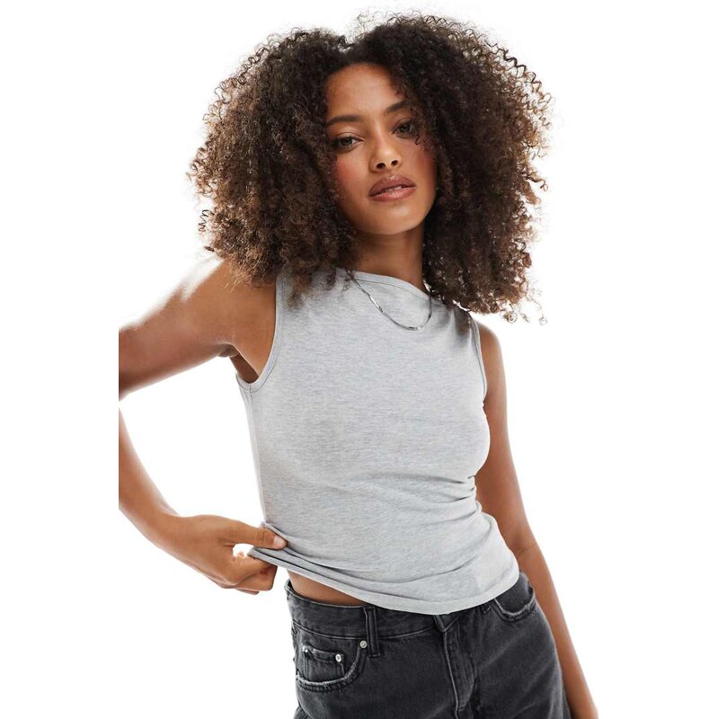 Daisy Street jersey boat neck top in grey 109127655