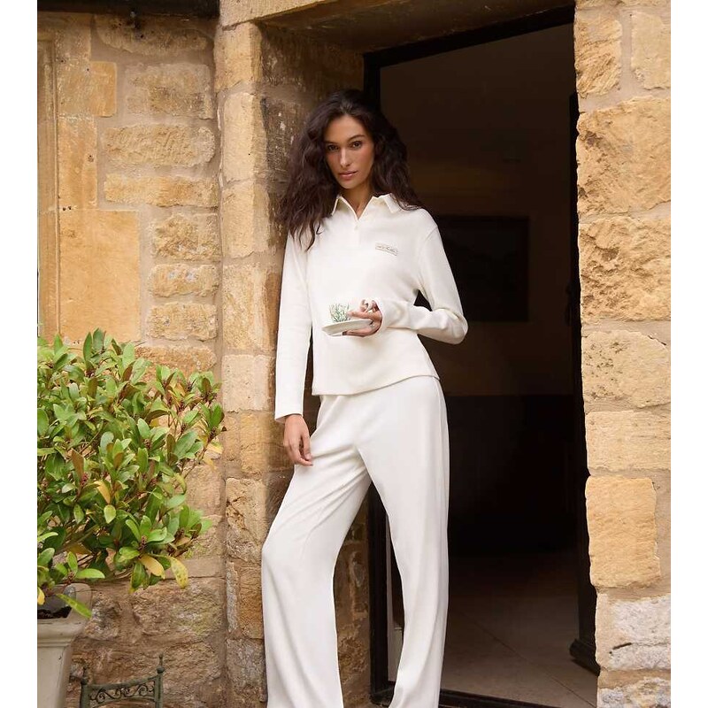 4th & Reckless elasticated waist wide leg trouser co-ord in cream 109138194