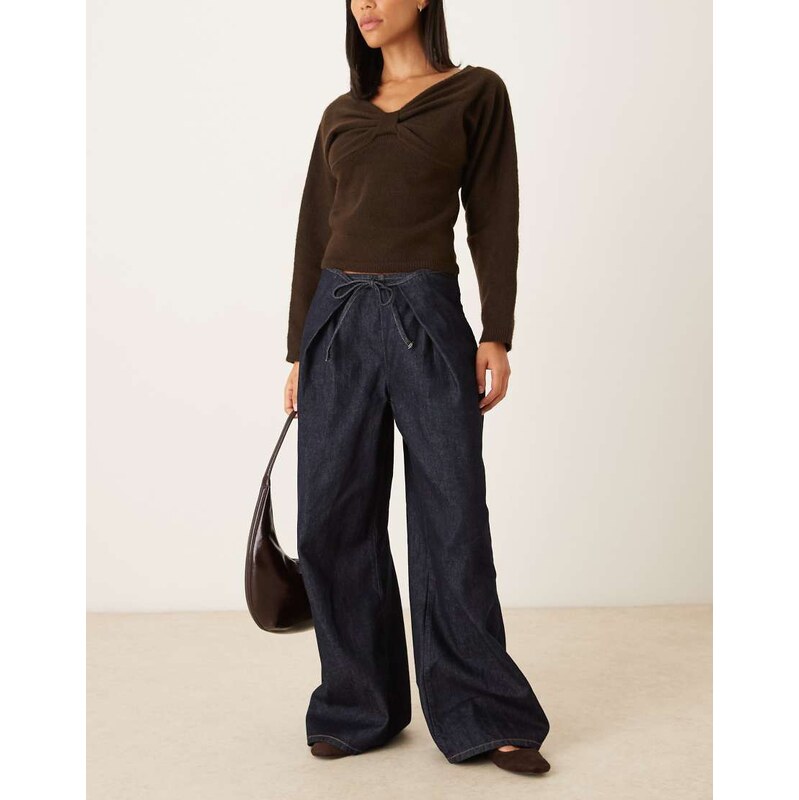 ASOS DESIGN folder over jean with tie waist in indigo-Blue