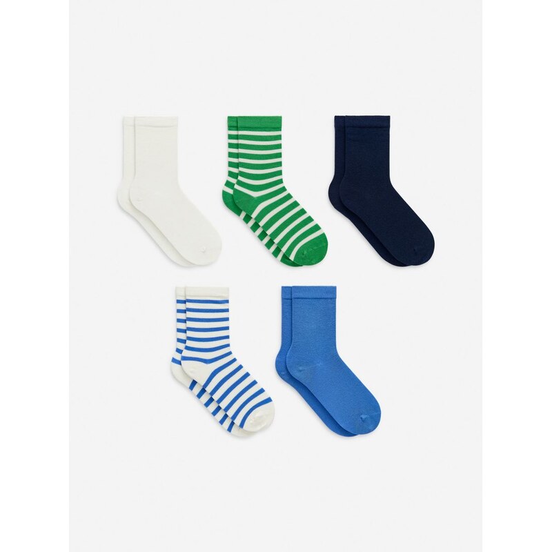 H&M - Sada 5 bavlněných ponožek - modrá 108301337