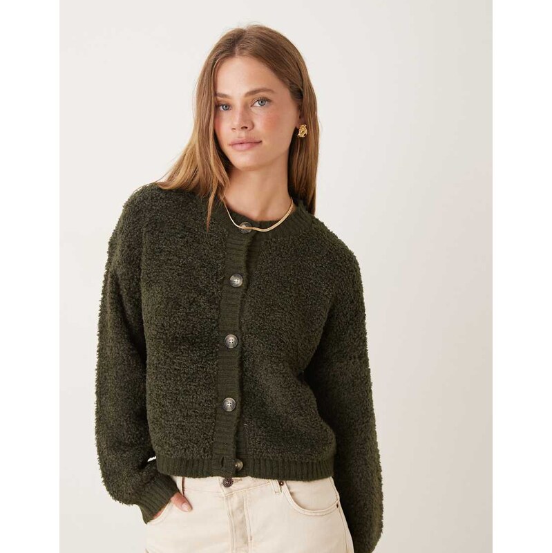 JDY teddy cardigan in khaki-Green 112471746