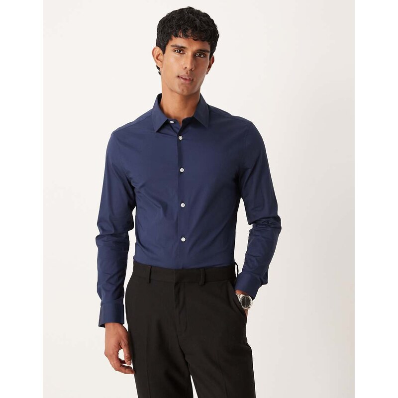 ASOS DESIGN skinny stretch work shirt in navy