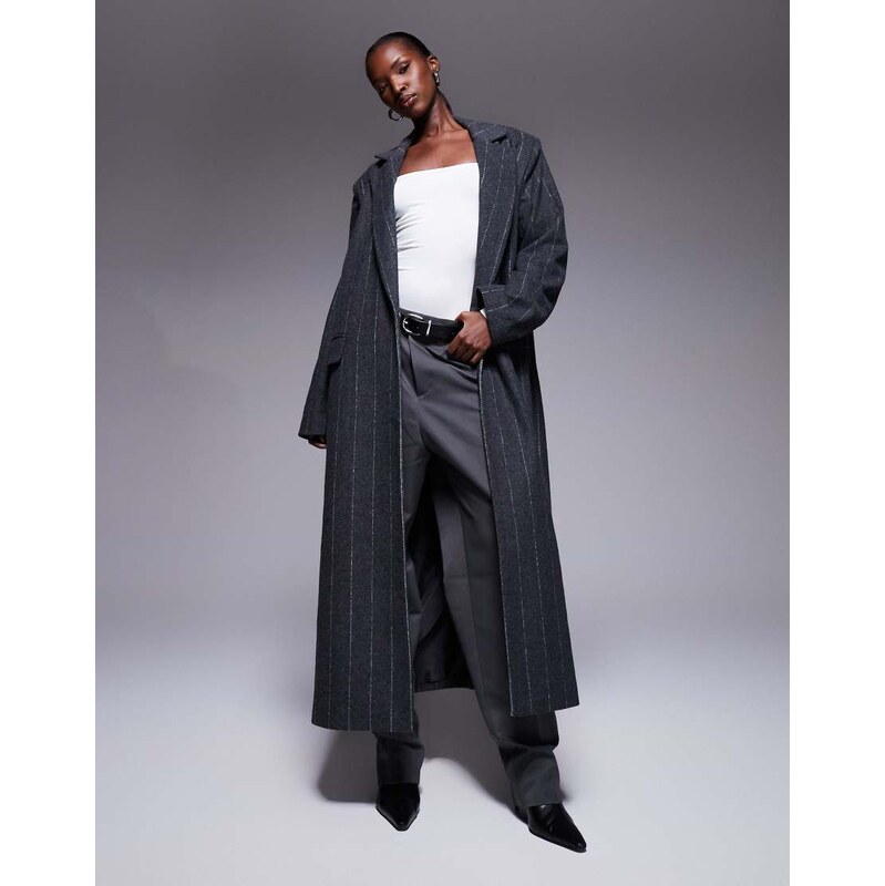 Aria Cove oversized tailored collar detail longline coat with wool in 109289306