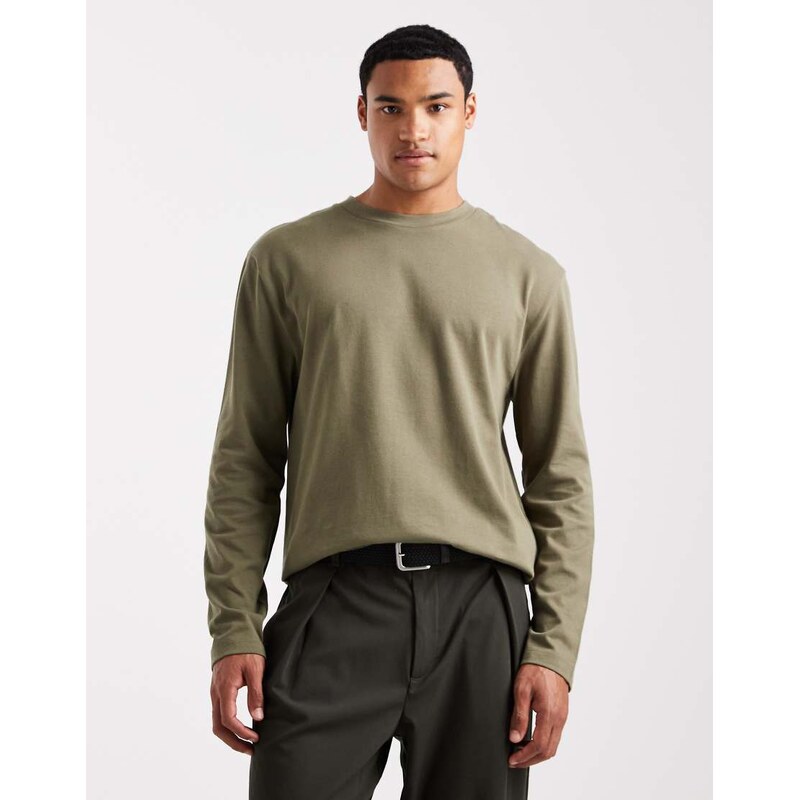 ASOS DESIGN heavyweight relaxed long sleeve t-shirt in khaki-Green