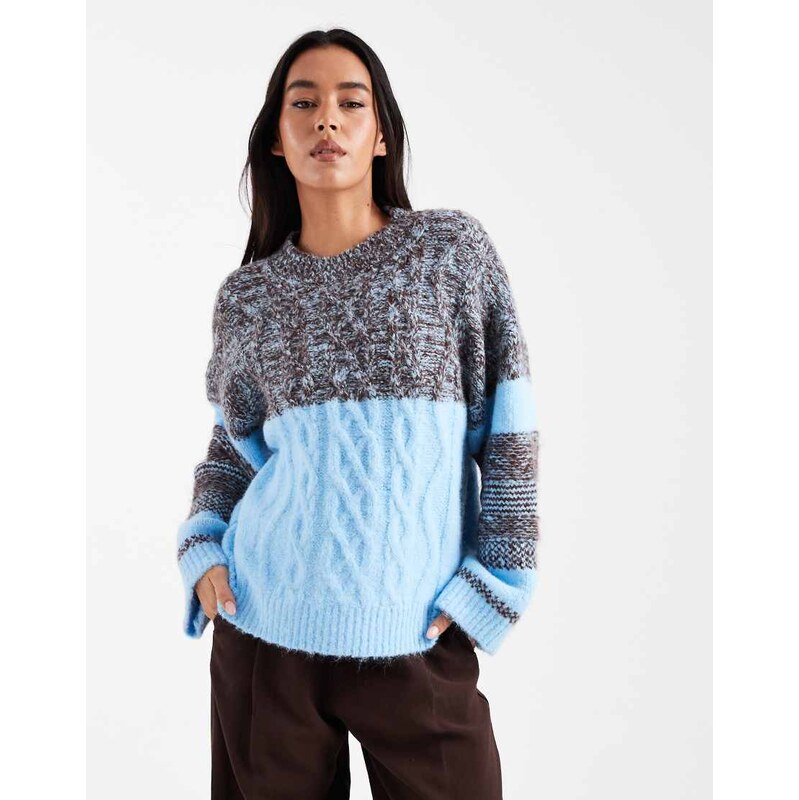ASOS DESIGN cable multiply mixed jumper in blue