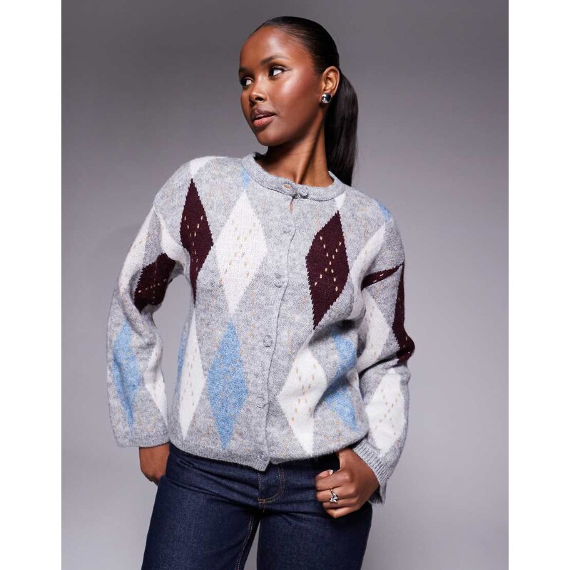 River island argyle pattern cardigan in dark grey 109127837
