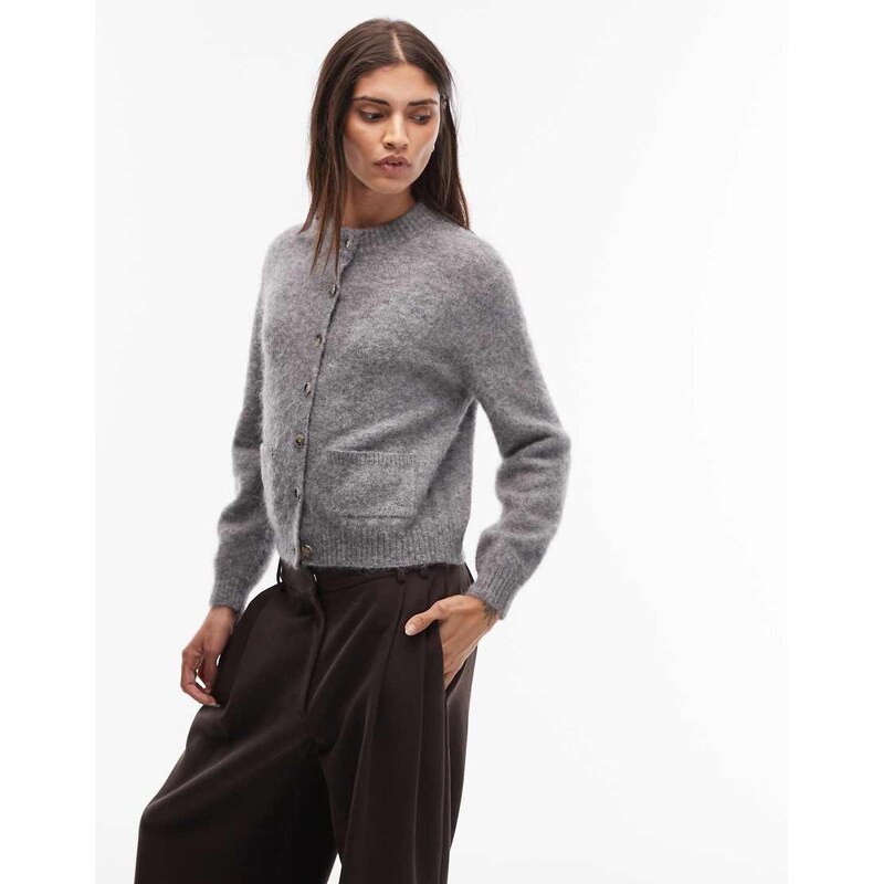 ARKET alpaca and wool short cardigan in grey 109138092