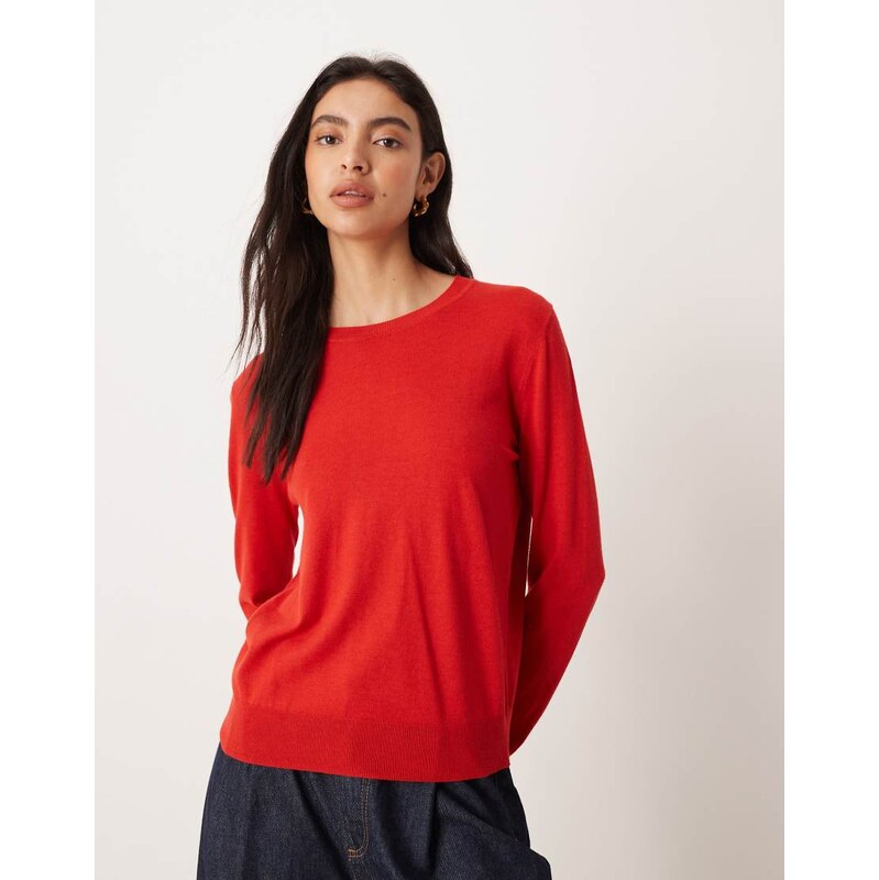 Mango round neck fine knitted top in red 109127885