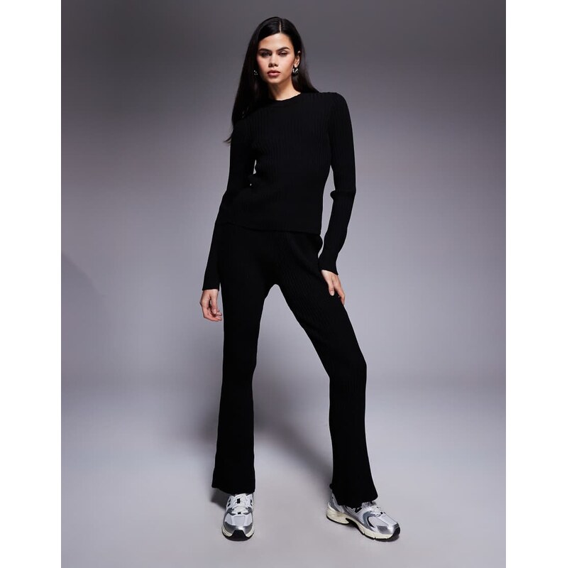 ASOS DESIGN co-ord ribbed knitted flare trousers in black