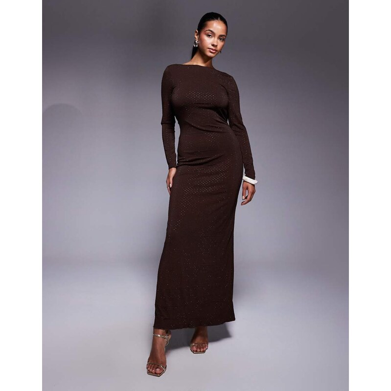 TFNC cowl back embellished maxi dress in chocolate-Brown 109412934