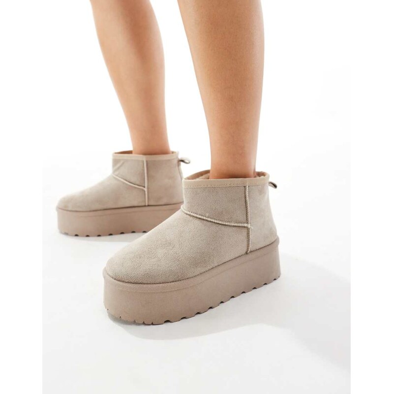 SEQWL mini flatform boots in mushroom-Neutral