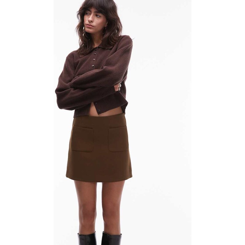 & Other Stories mini skirt with front patch pockets in brown 110942483