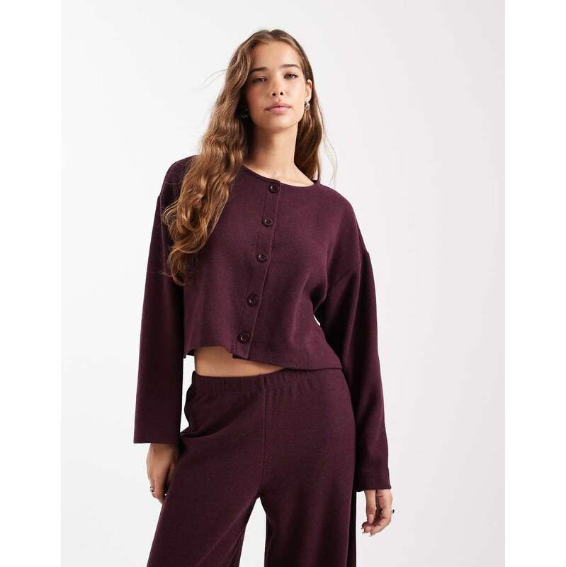 Miss Selfridge brushed rib cardigan co-ord in plum-Purple