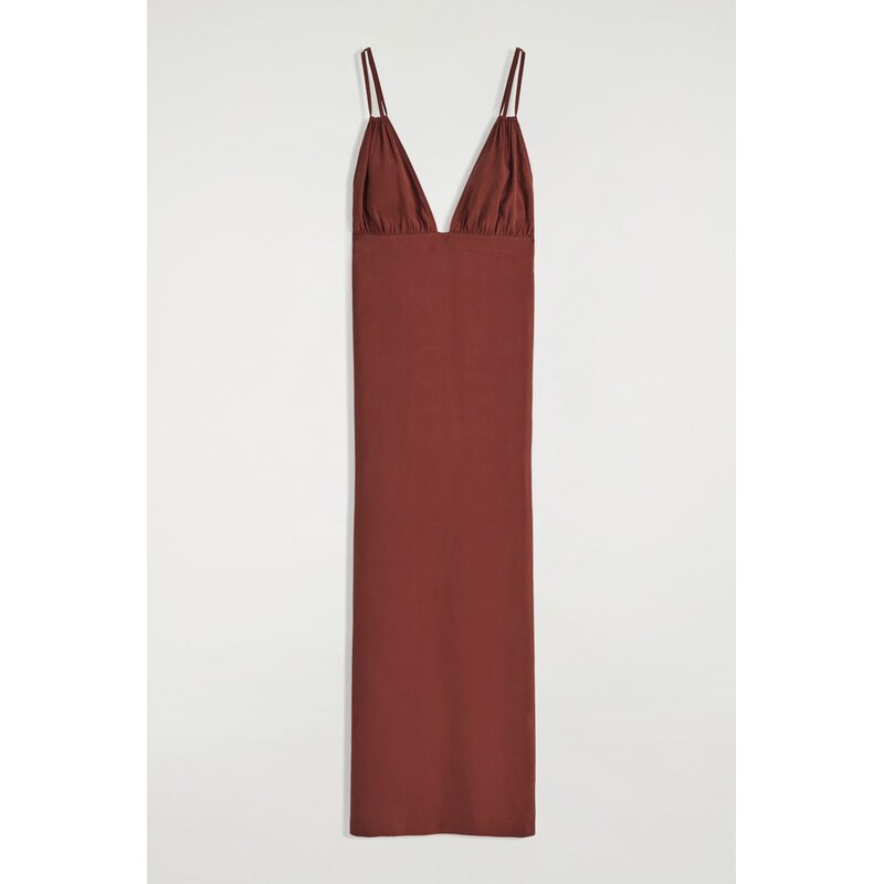 H&M - MAXI ŠATY S NABÍRANÝM VÝSTŘIHEM DO V - červená 108129619