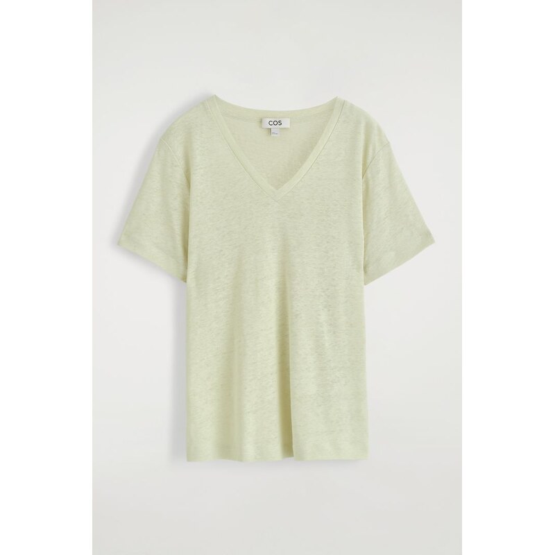 H&M - LÍNENÉ TRIČKO S V-VÝSTŘIHEM - zelená 108129836
