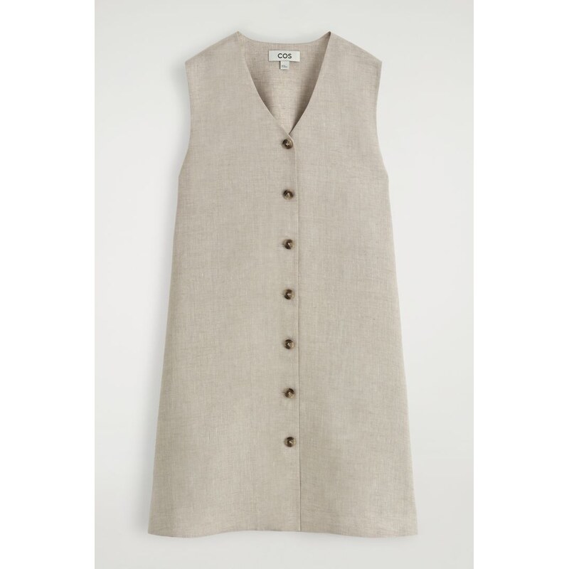 H&M - MINI ŠATY Z LNU S KNOFLÍKY - béžová 108129892