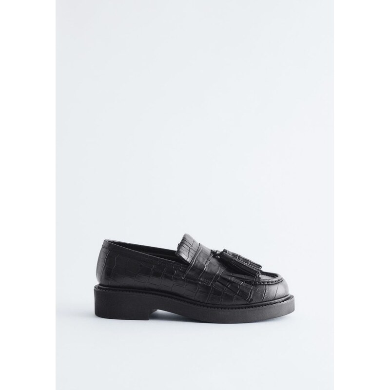 H&M - Kožené mokasíny na masivním podpatku - černá 108162797