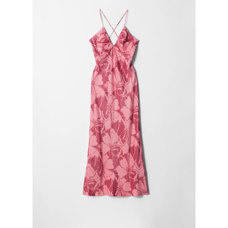 H&M - Saténové midi šatys ramínky - růžová 108131289