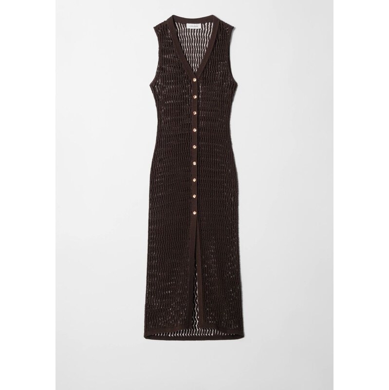 H&M - Maxi šatys otevřeným úpletem - hnědá 108131372