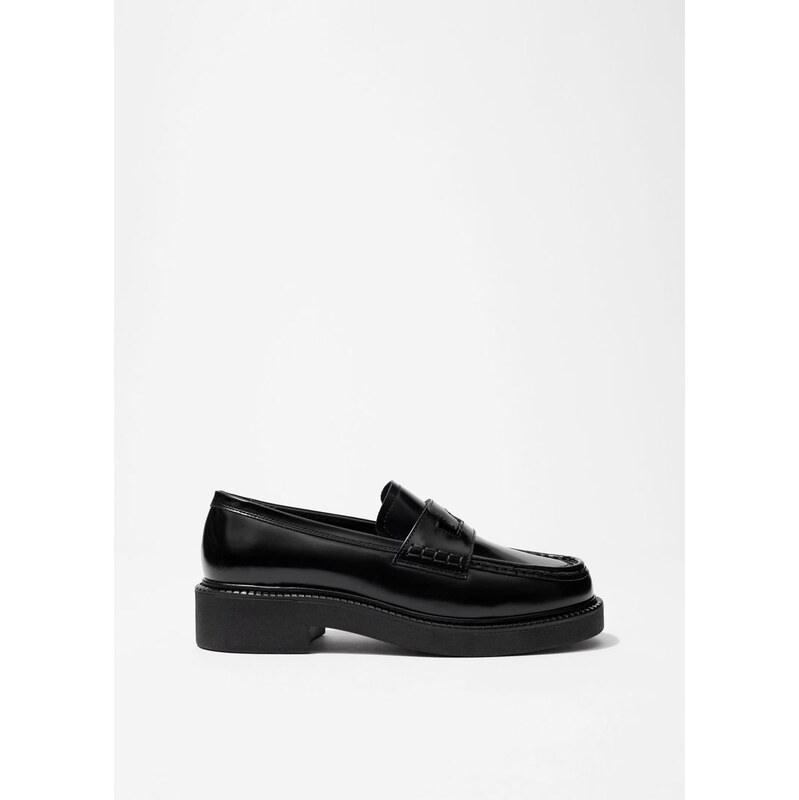 H&M - Masivní kožené mokasíny - černá 109171966
